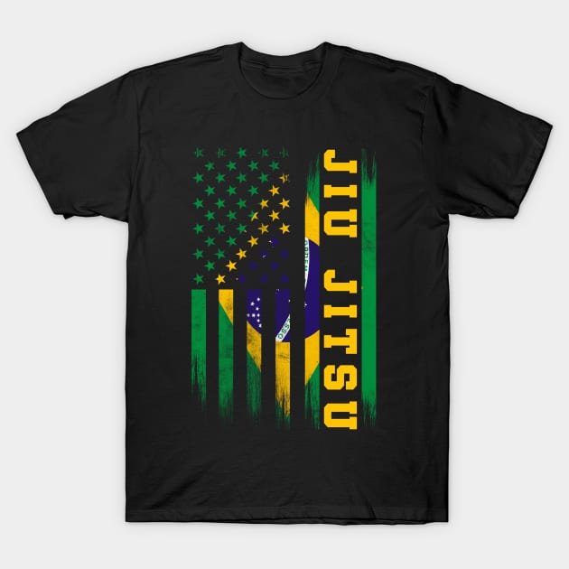 Jiu Jitsu Brazilian Bjj Brazil United States Flag T-Shirt by Weirdcore